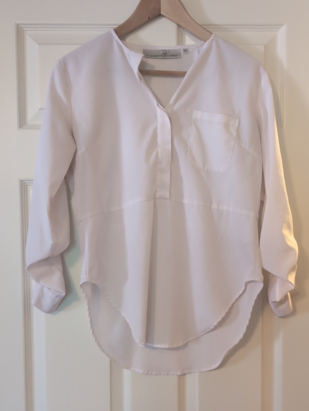 Elizabeth & Clarke Women's Blush Split-Neck Hi-Low Tunic Blouse 2